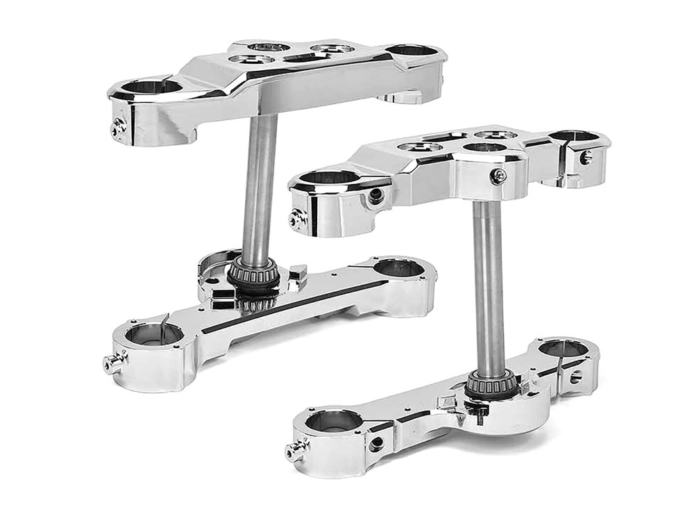 Hawg Halters 6 Degree Raked Triple Tree Kit – Chrome. Fits Fat Boy 2018up with 26in. Wheel Upgrade or Trike Conversion.