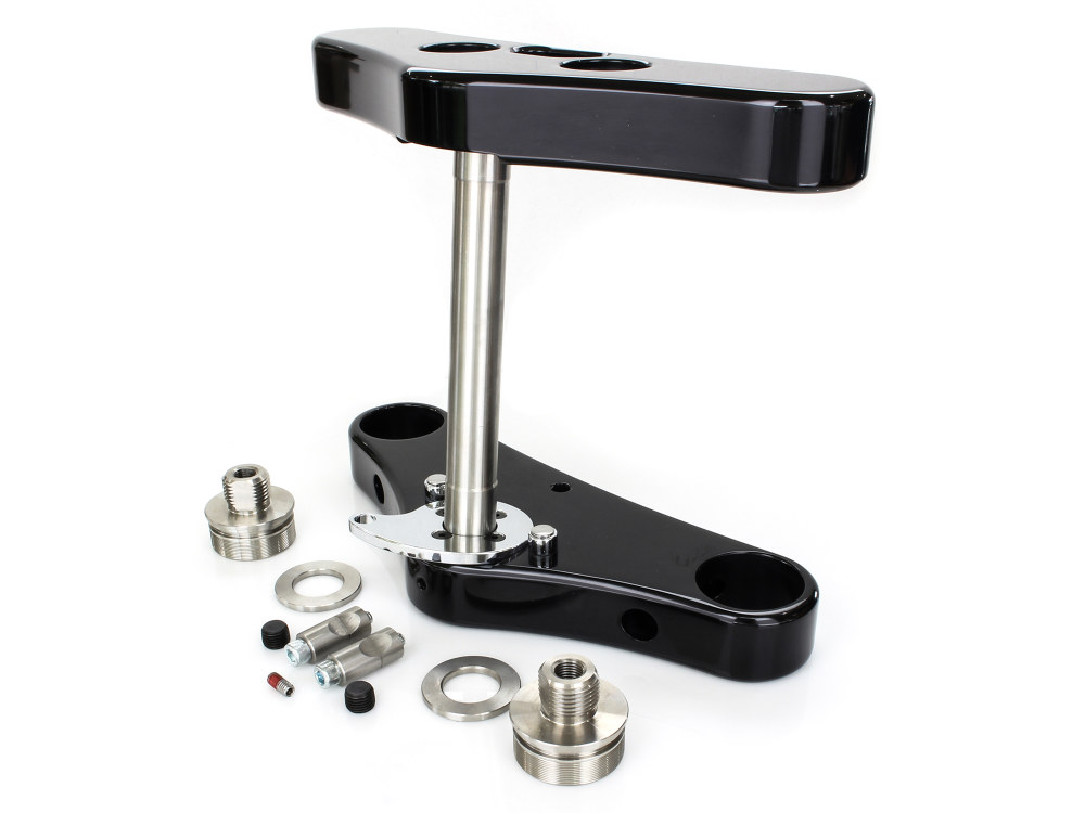 Hawg Halters 5 Degree Raked Wide Glide Triple Tree Kit – Black. Fits Dyna 2006-2011 & Dyna Wide Glide 2006-2017 with 23in. Wheel Upgrade.