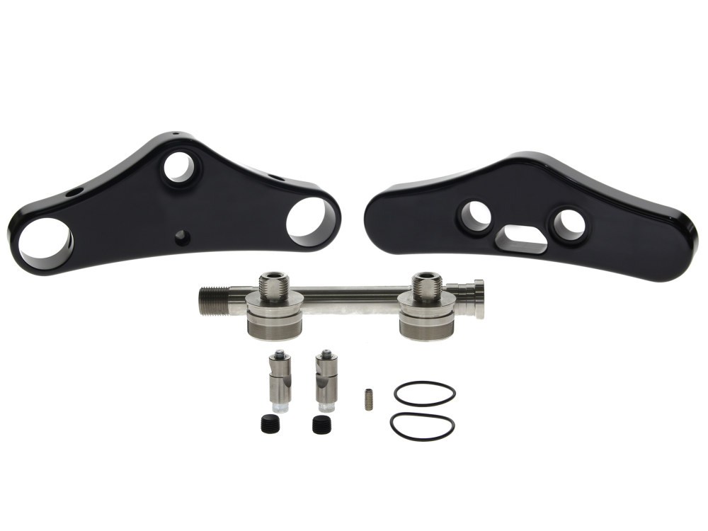 Hawg Halters 5 Degree Raked Wide Glide Conversion Triple Tree Kit – Black. Fits Rocker 2008-2010 with 23in. Wheel Conversion.