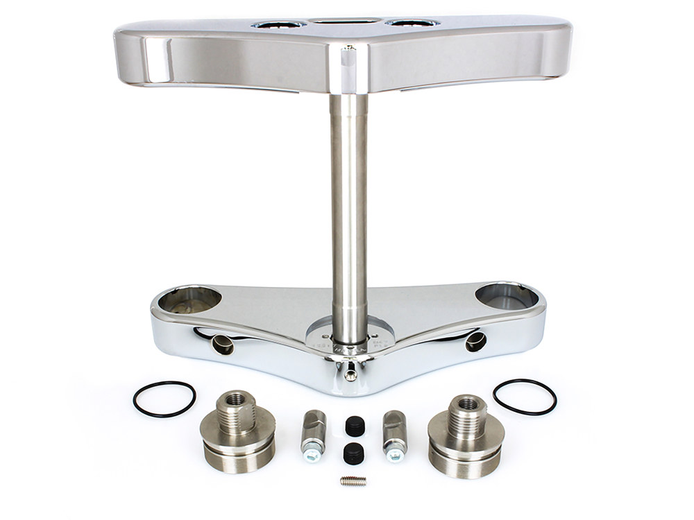 Hawg Halters 5 Degree Raked Wide Glide Triple Tree Kit – Chrome. Fits Breakout 2013-2017 with 23in. Wheel Conversion.