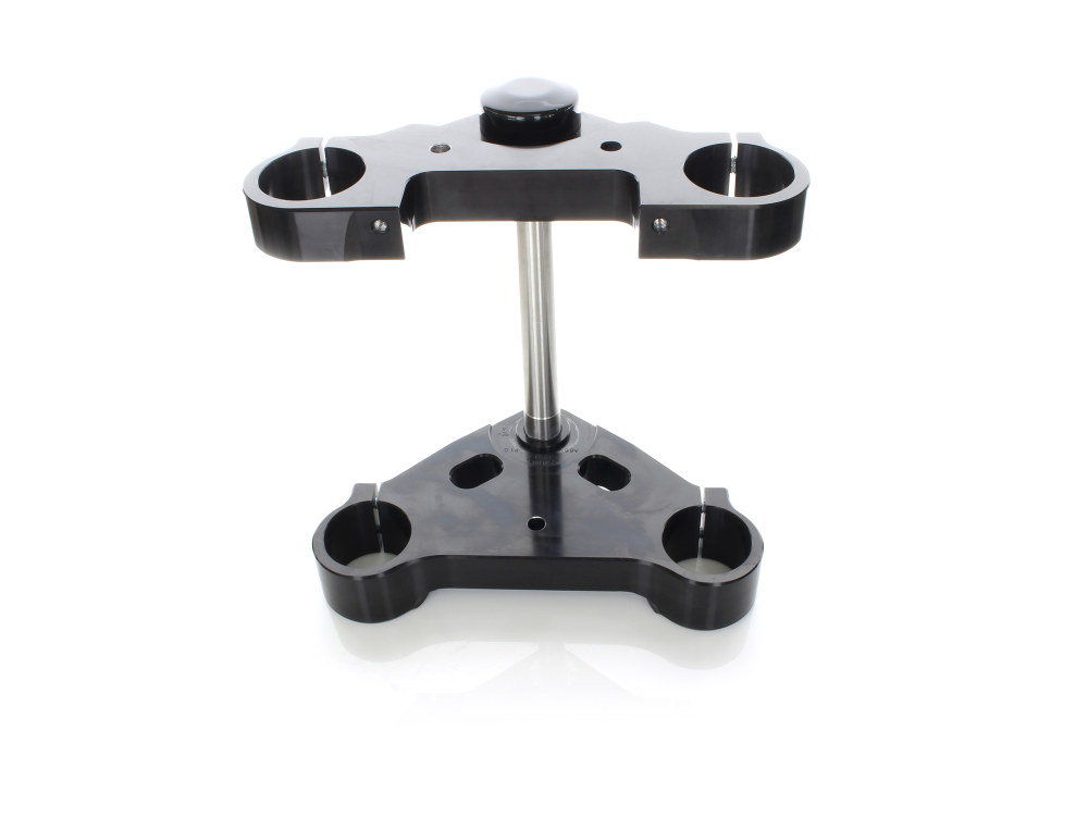 Hawg Halters 8 Degree Raked Triple Tree Kit – Black. Fits V-Rod 2012-2017 with OEM Inverted Front End & 26in. Wheel Upgrade.