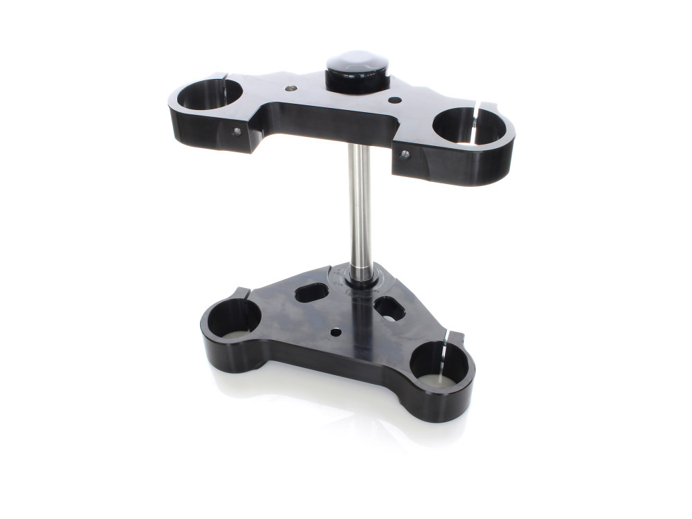 Hawg Halters 8 Degree Raked Triple Tree Kit – Black. Fits V-Rod 2012-2017 with OEM Inverted Front End & 26in. Wheel Upgrade.