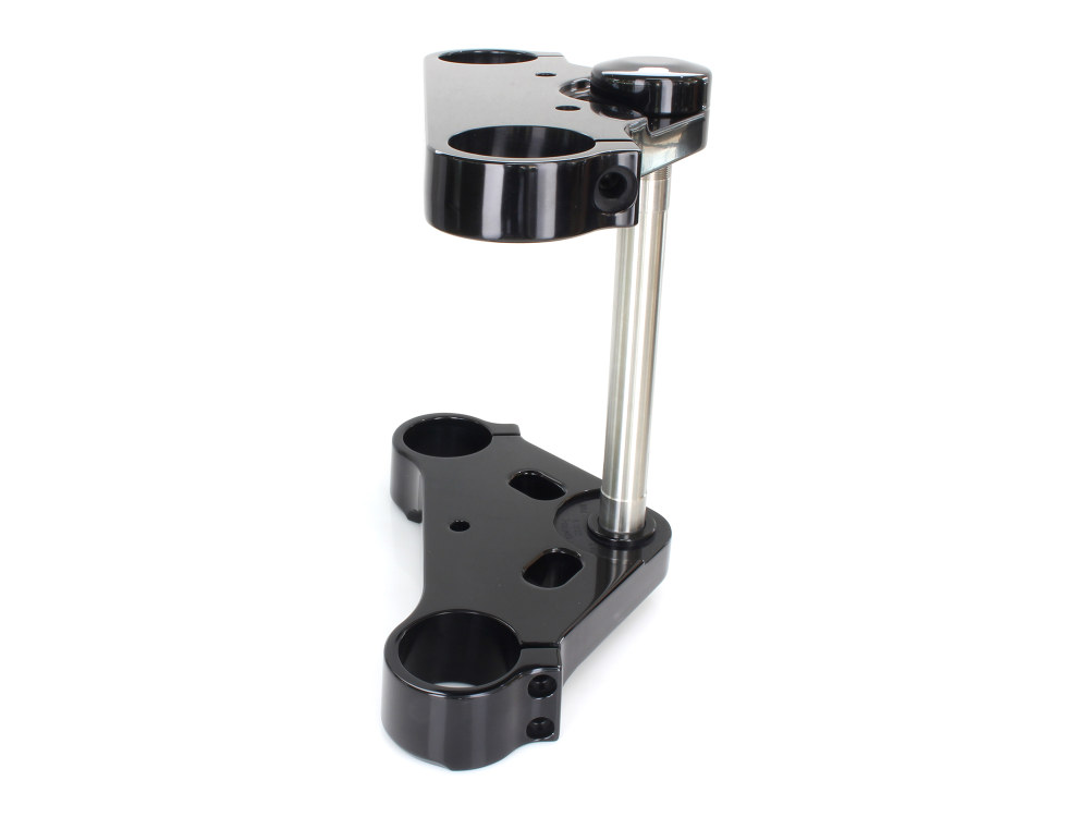 Hawg Halters 6 Degree Raked Triple Tree Kit – Black. Fits V-Rod 2012-2017 with 23in. Wheel Upgrade & Custom Bottom Mount Headlight.