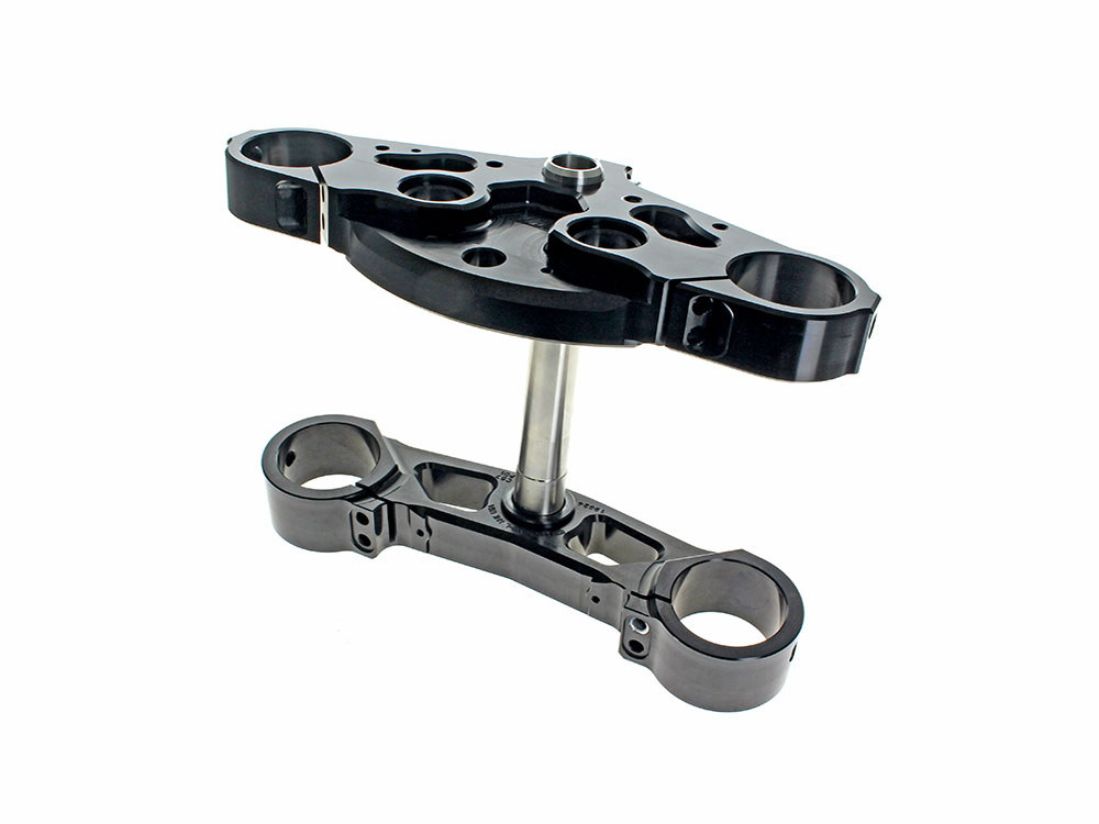 Hawg Halters 7 Degree X23 Raked Triple Tree Kit – Black.  Fits CVO Street Glide & Road Glide 2023up with 23in. Wheel Upgrade.