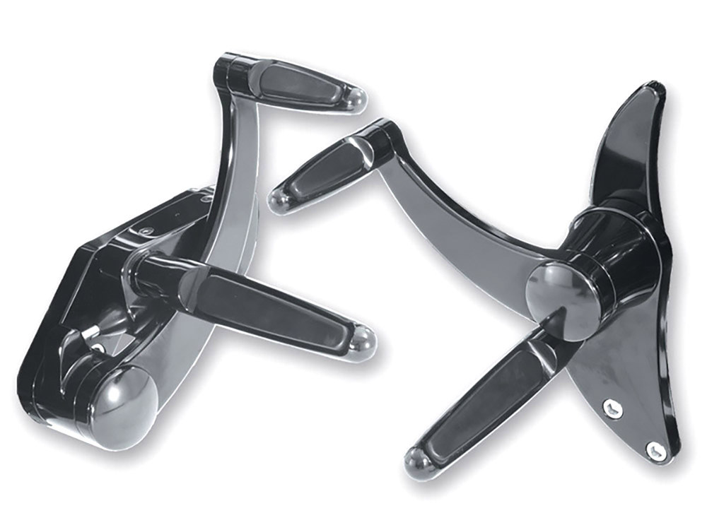 Hawg Halters Extended Length Forward Controls with Folding Rubber Inlay Pegs – Black. Fits Dyna 1991-2017.