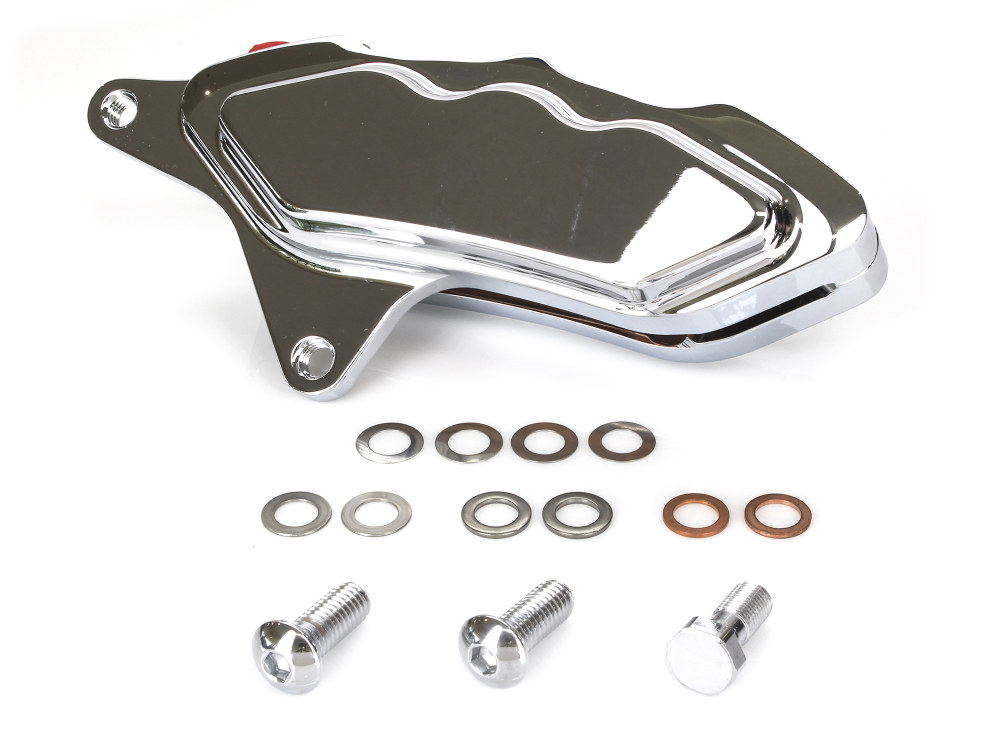 Hawg Halters Left Hand Front 6 Piston Caliper – Chrome. Fits most Big Twin 1984-1999 & Sportster 1984-1999 Models with 11.5in. Disc Rotor.