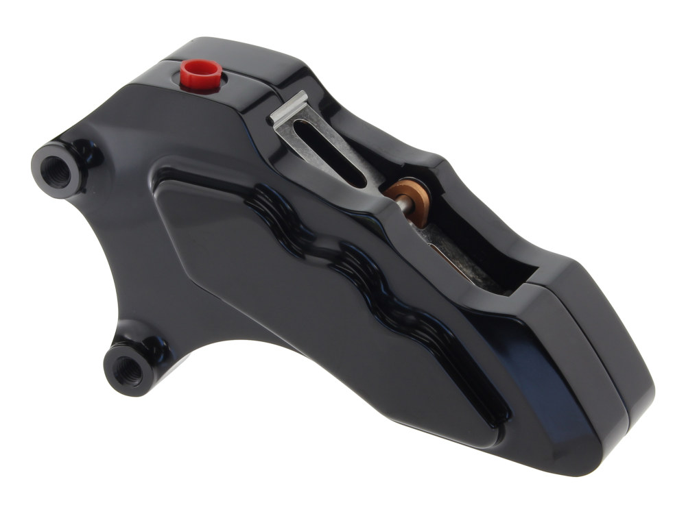 Hawg Halters Left Hand Front 6 Piston Caliper – Black. Fits Softail 2000-2017, Dyna 2000-2005, Touring 2000-2007 & Sportster 2000-2007 Models with 13in. Disc Rotor.