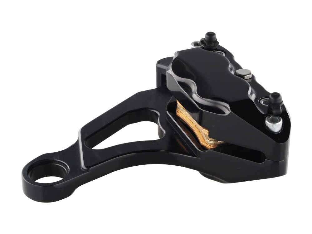 Hawg Halters Right Hand Rear 4 Piston Caliper & Mounting Bracket – Black. Fits FX Softail, Fatboy, Rocker & Breakout 2008-2017 Models.