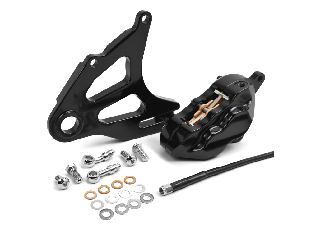 Hawg Halters Right Hand Rear 4 Piston Caliper & Mounting Bracket – Black. Fits Softail 2018up