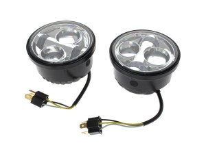 Hoglights 4-1/2in. LED HeadLight Inserts – Chrome. Fits Dyna Fat Bob 2008-2017 with Dual Headlight.  Hoglights 4-1/2in. LED HeadLight Inserts – Chrome. Fits Dyna Fat Bob 2008-2017 with Dual Headlight.