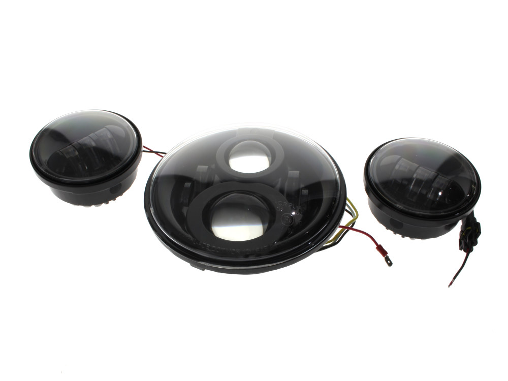 Hoglights 7in. HeadLight & 4.5in. Passing Lamp Bundle – Black. Fits Most H-D with 7in. Headlights & 4.5in. Passing Lamps.