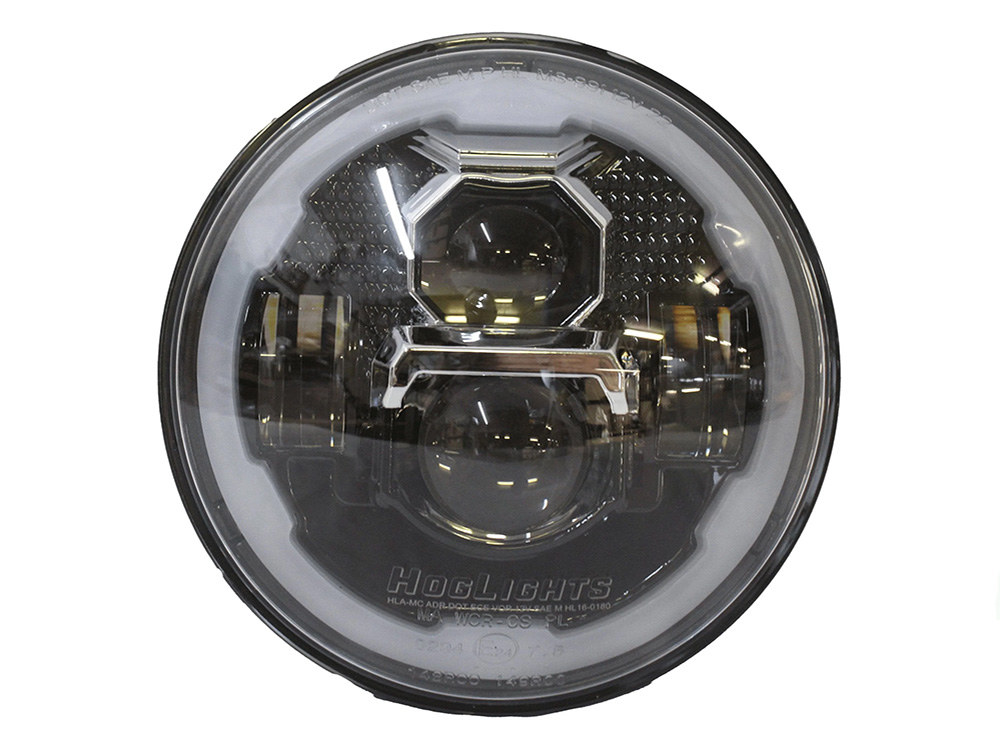 Hoglights 7in. 90w LED HeadLight Insert with Halo – Black. Fits Most H-D, Indian Chief Classic & Dark Horse Models with 7in. Headlight.