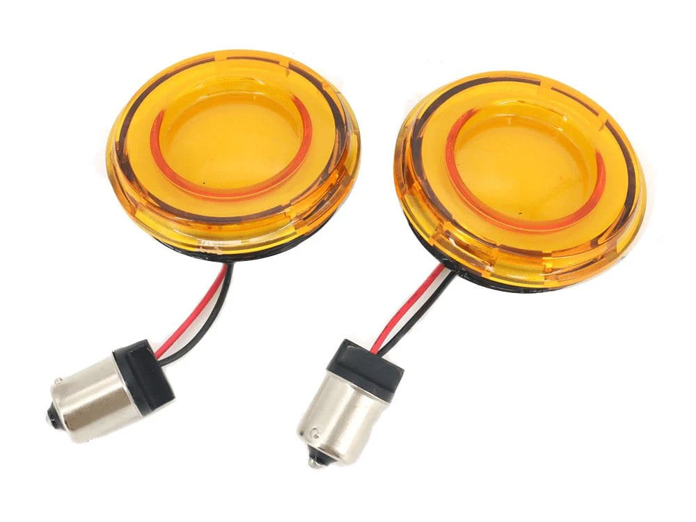 Hoglights FusionFX Turn Signal Inserts. Amber LED, Amber Lenses. Fits Front and Rear on most Models With OEM Bullet Style Indicators 2002up.