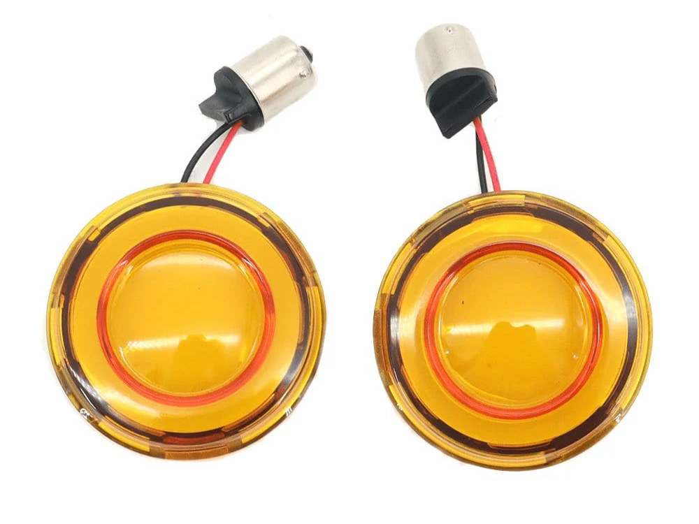 Hoglights FusionFX Turn Signal Inserts. Amber LED, Amber Lenses. Fits Front and Rear on most Models With OEM Bullet Style Indicators 2002up.