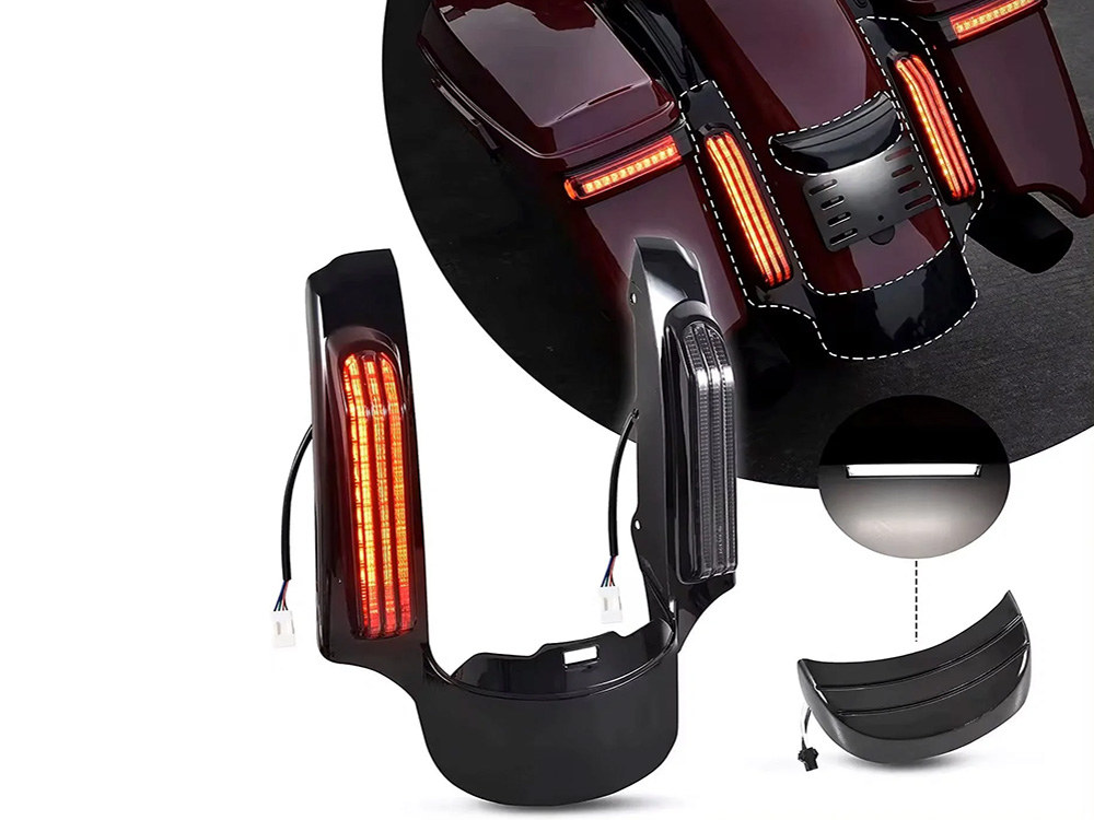 Hoglights LED CVO Style Rear Fender Add On Kit – Black. Fits Most Touring 2014-2024