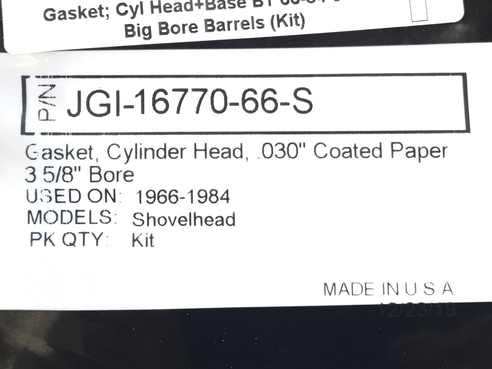 James Gaskets Inc Cylinder Head & Base Gasket Kit. Fits Big Twin 1966-1984 with Shovel Engine & 3-5/8in. Big Bore Cylinders.