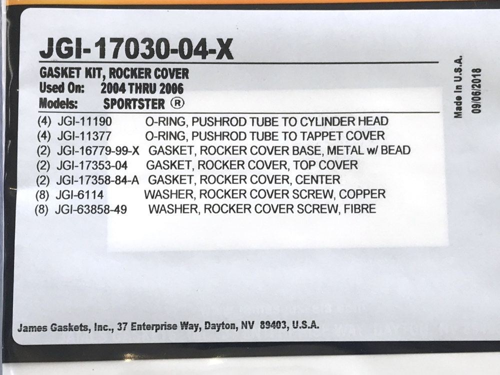 James Gaskets Inc Rocker Cover Gasket Kit. Fits Sportster 2004-2006.