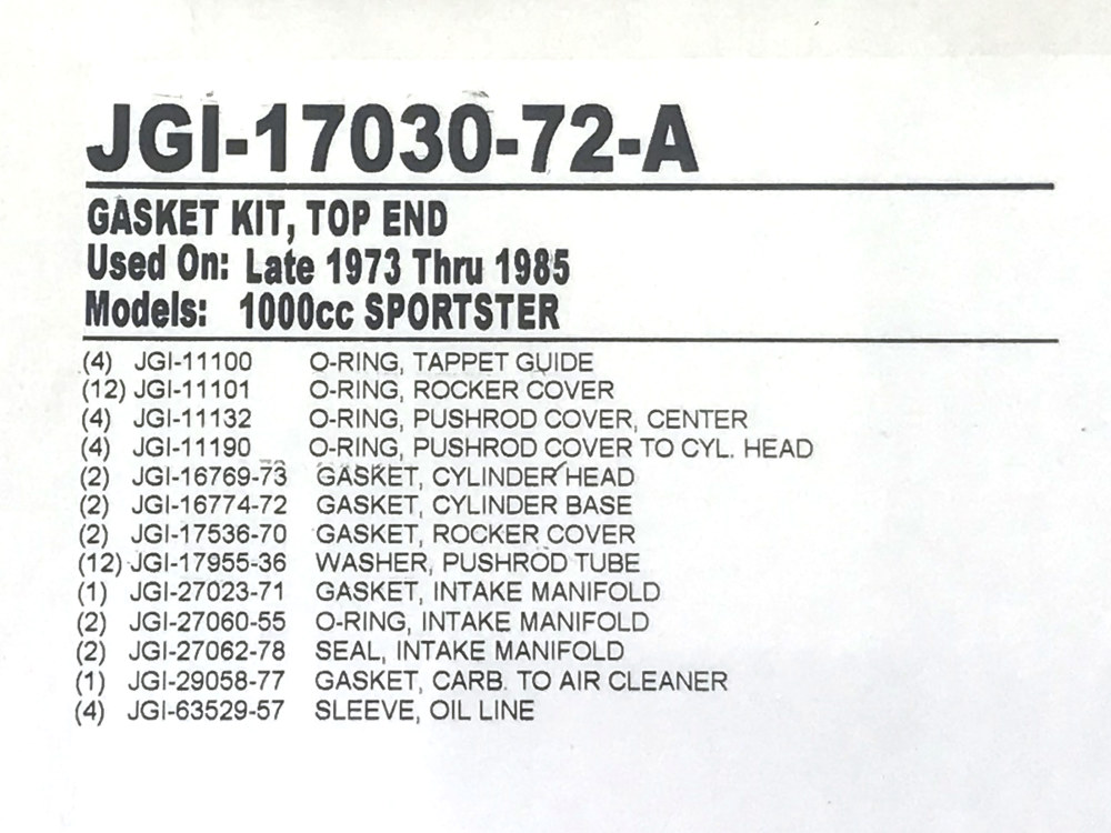 James Gaskets Inc Top End Gasket Kit. Fits Sportster 1973-1985 with 1000cc Engine.