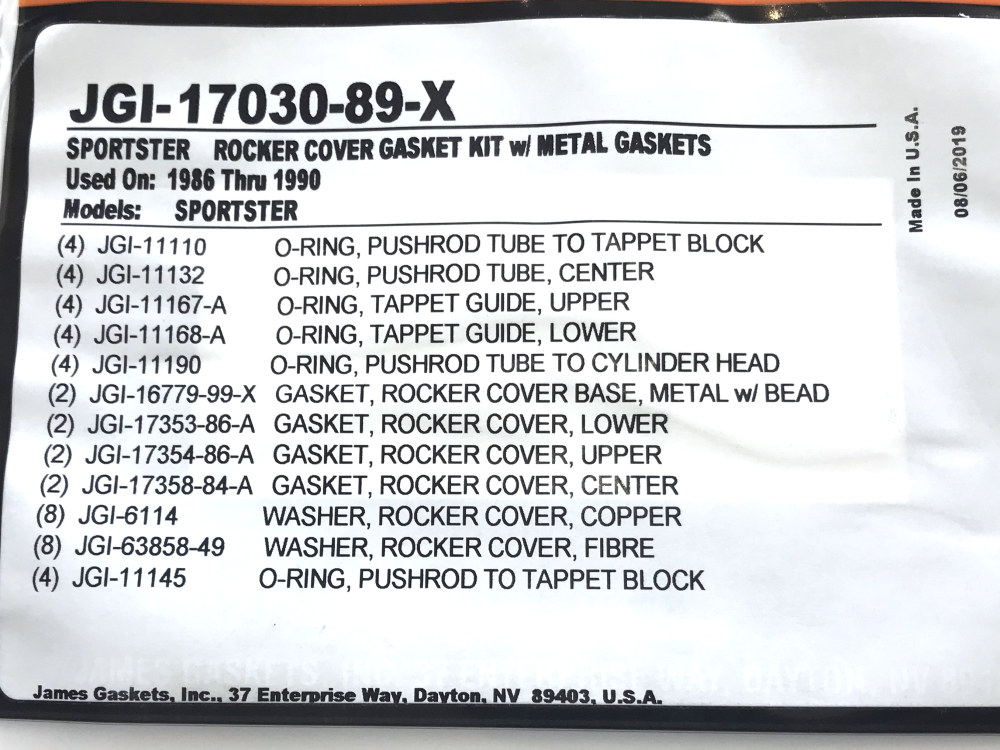 James Gaskets Inc Rocker Cover Gasket Kit. Fits Sportster 1986-1990.