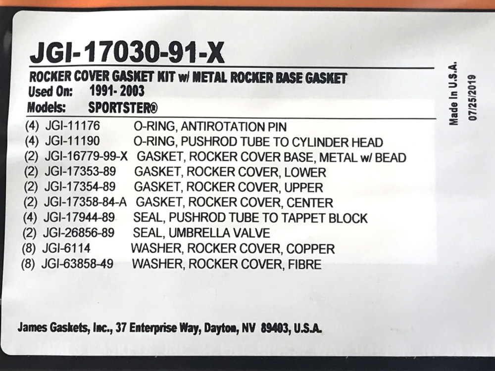 James Gaskets Inc Rocker Cover Gasket Kit. Fits Sportster 1991-2003.