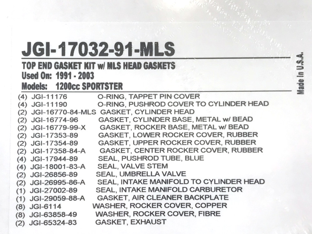 James Gaskets Inc MLS Top End Gasket Kit. Fits Sportster 1991-2003 with 1200cc Engine.