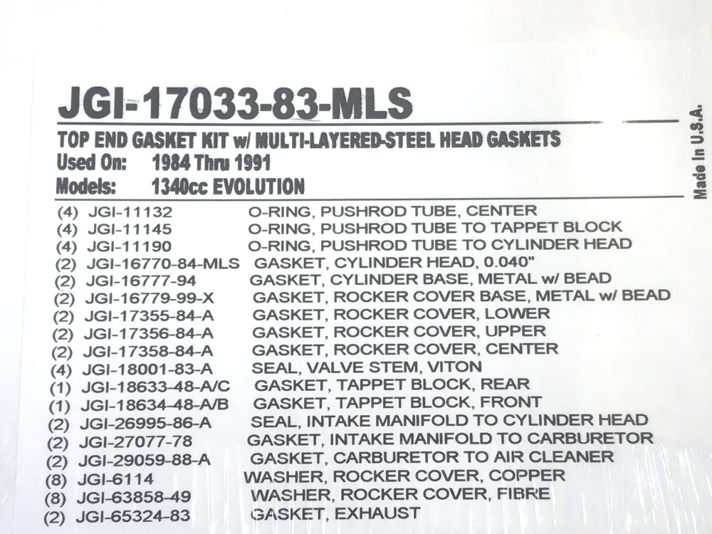 Gasket Kit; Top End BT%2784-91 w/MLS