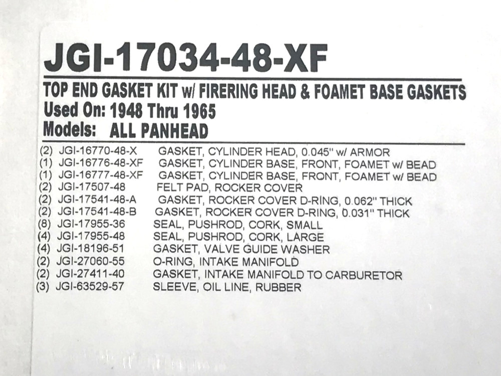 James Gaskets Inc Top End Gasket Kit. Fits Big Twin 1948-1965 with Pan Engine.