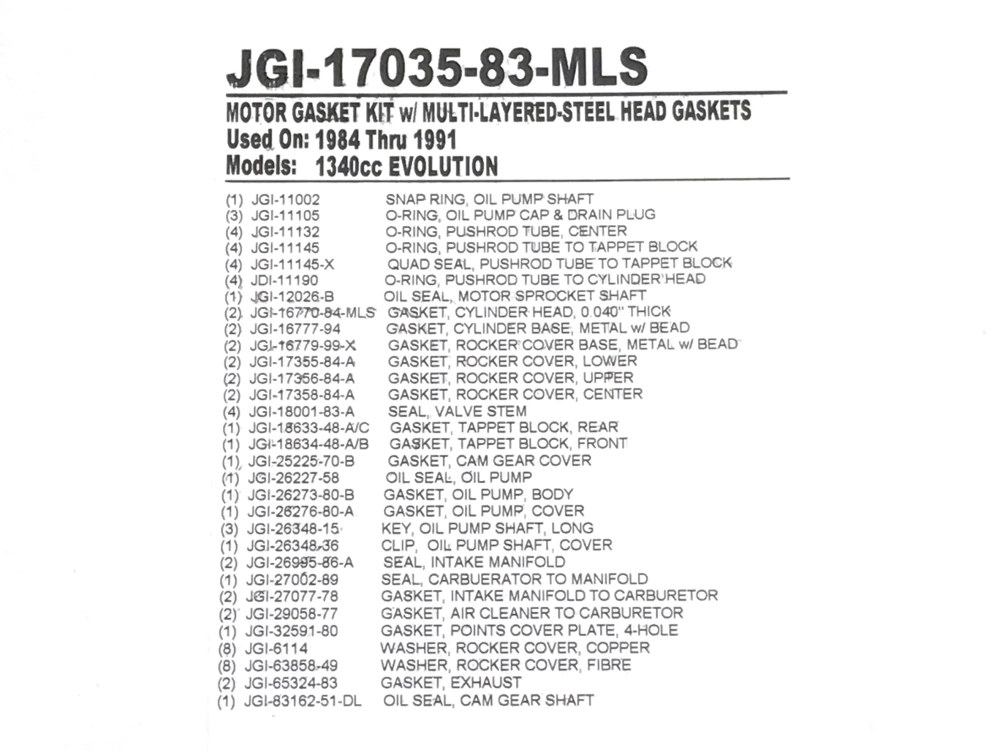 James Gaskets Inc MLS Engine Gasket Kit. Fits Evolution Big Twin 1984-1991.