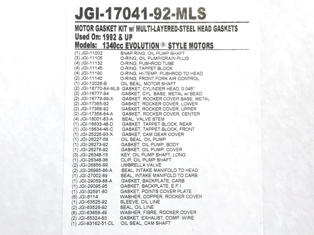 James Gaskets Inc MLS Engine Gasket Kit. Fits Evolution Big Twin 1992-1999.