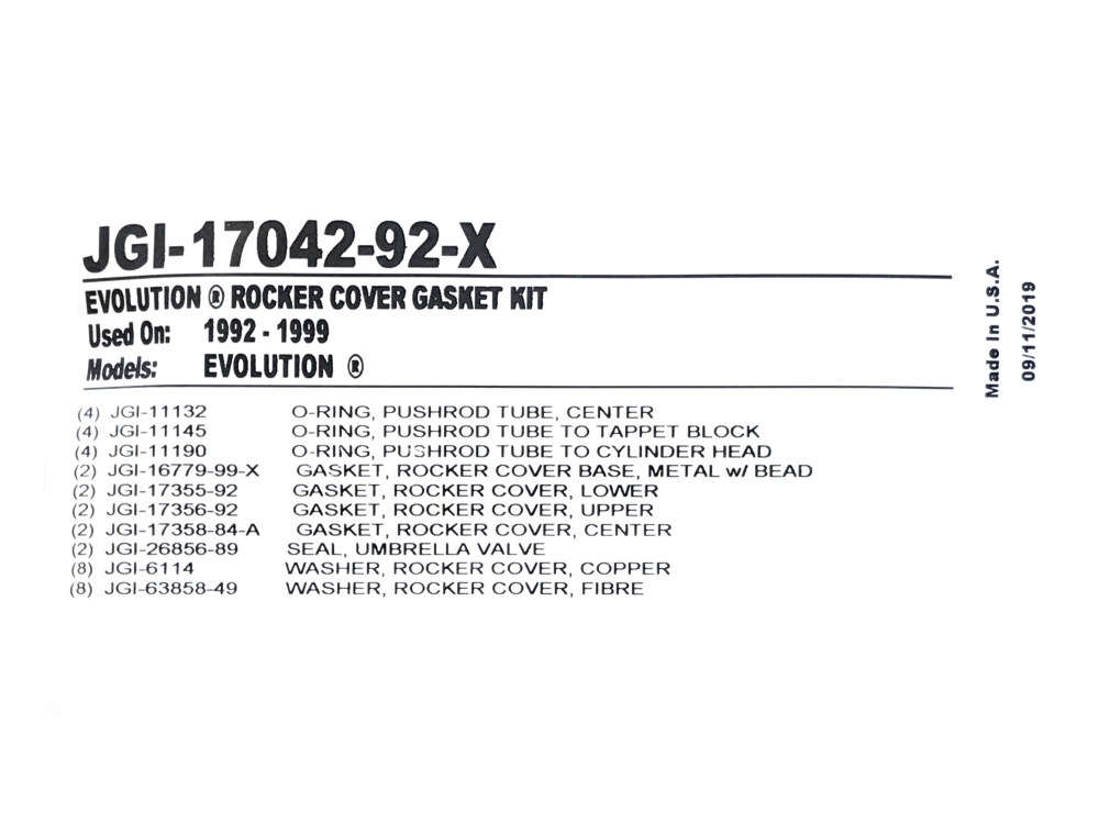 Gasket Kit; Rocker BT%2792-99 Evo