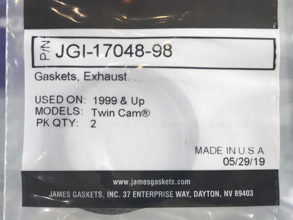 James Gaskets Inc Exhaust Gasket Kit. Fits Big Twin 1984up & Sportster 1986-2021.