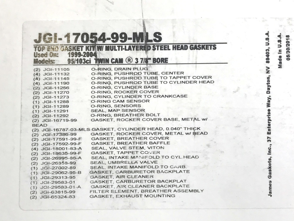 James Gaskets Inc MLS Top End Gasket Kit. Fits Twin Cam 1999-2004 with 95in. Engine – 3.875in. Bore.