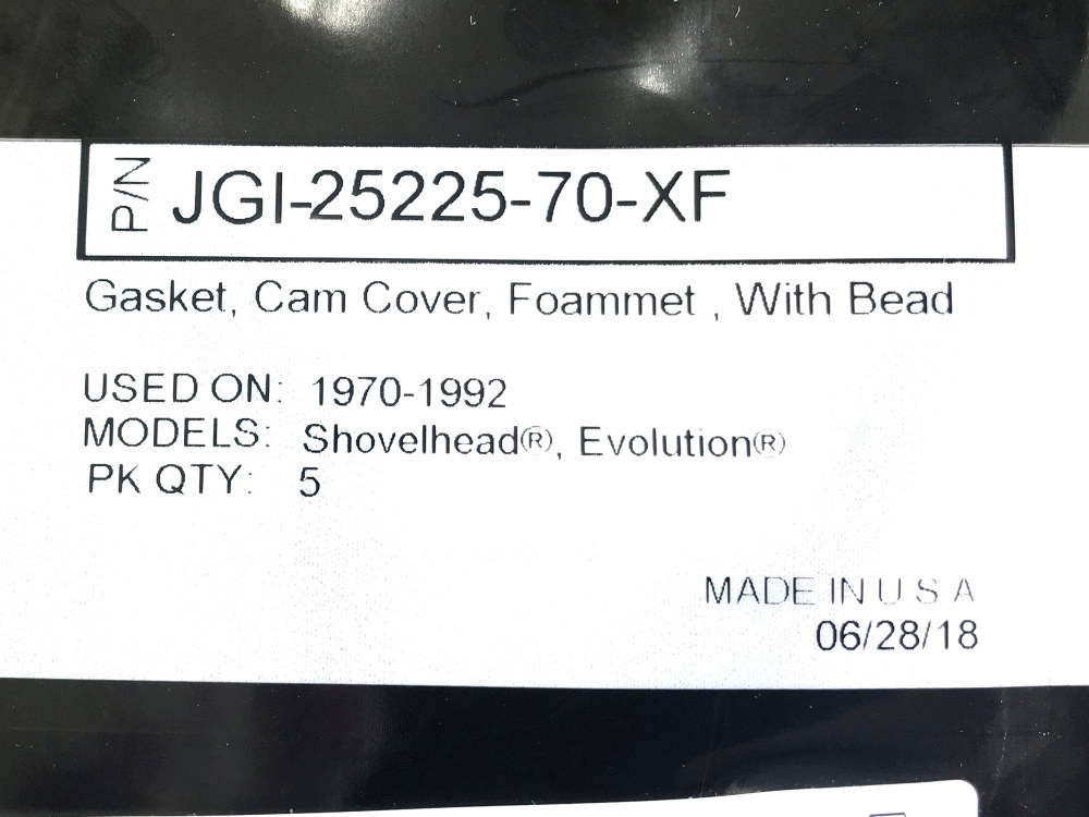 James Gaskets Inc Cam Cover Gasket – Pack of 5. Fits Big Twin 1970-1992.