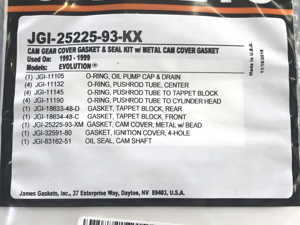 James Gaskets Inc Cam Change Gasket Kit. Fits Evolution Big Twin 1993-1999.