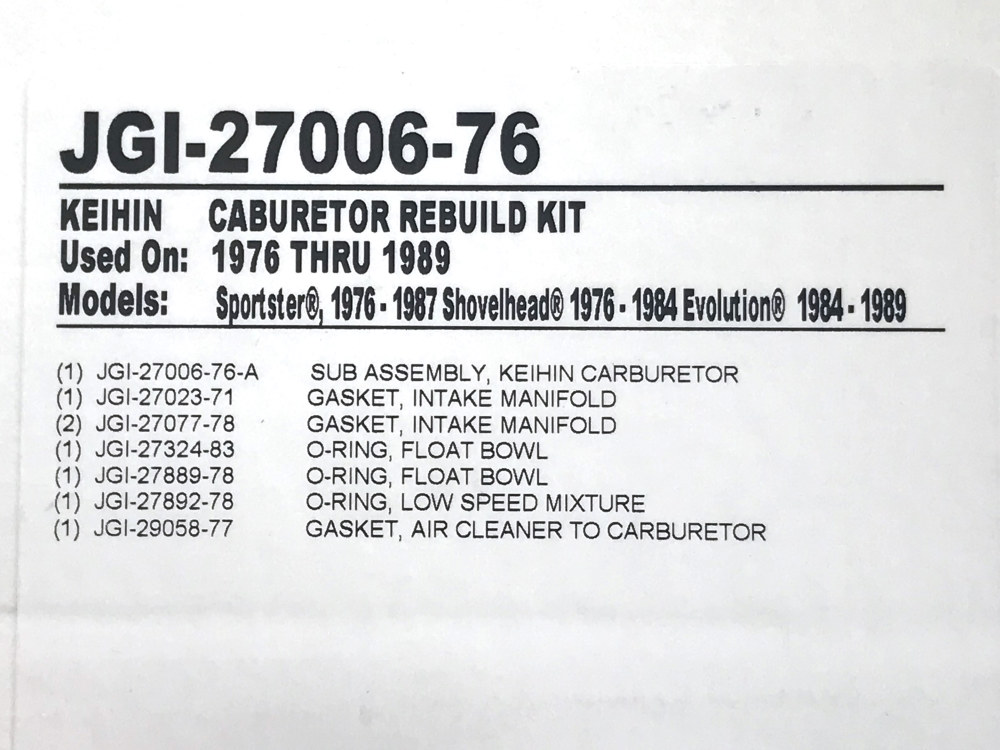 Carb Rebuild Kit; Keihin BT%2776-89 &