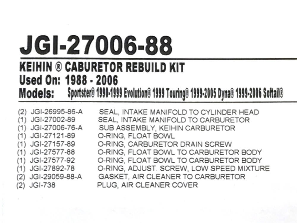 Carb Rebuild Kit; CV BT%2790-06 &