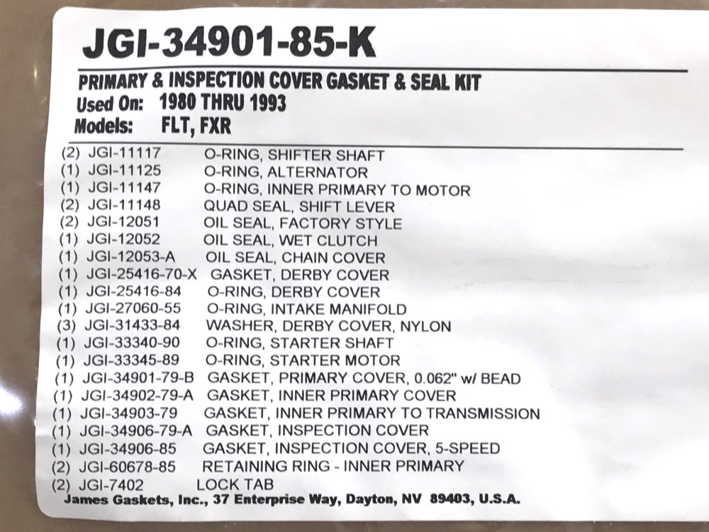 James Gaskets Inc Primary Cover Gasket Kit. Fits FXR & Touring 1980-1993.