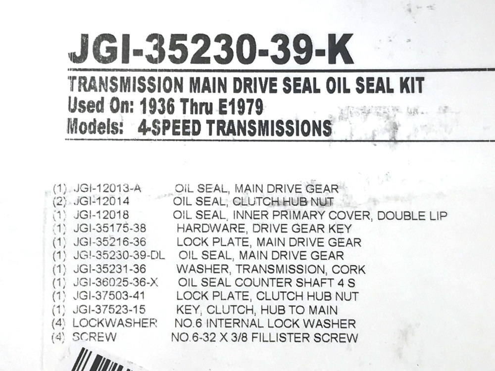James Gaskets Inc Transmission Main Shaft Seal Kit. Fits Big Twin 1936-1979.