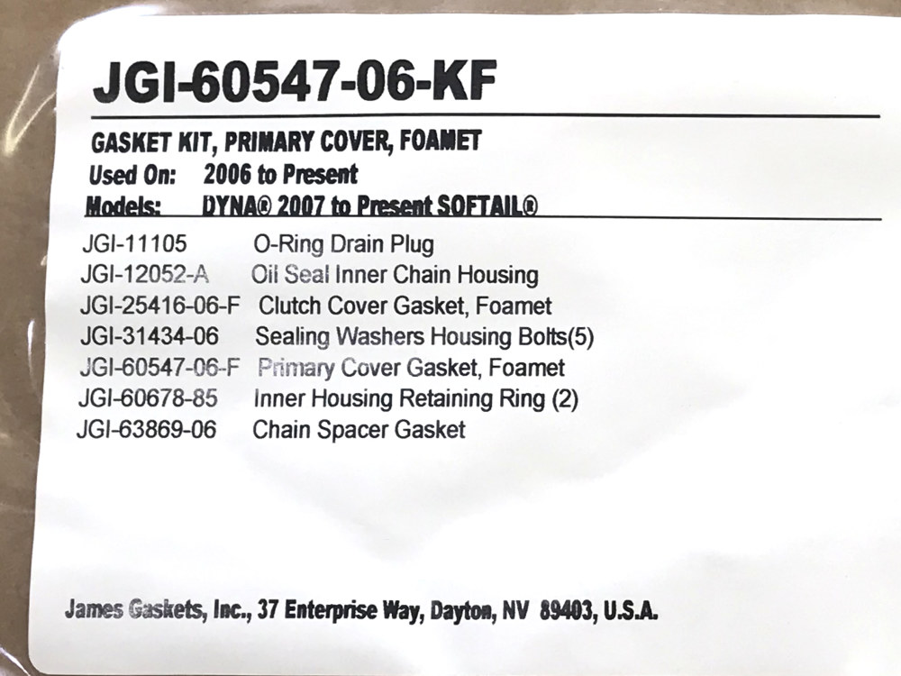 James Gaskets Inc Primary Cover Gasket Kit. Fits Softail 2007-2017 & Dyna 2006-2017.