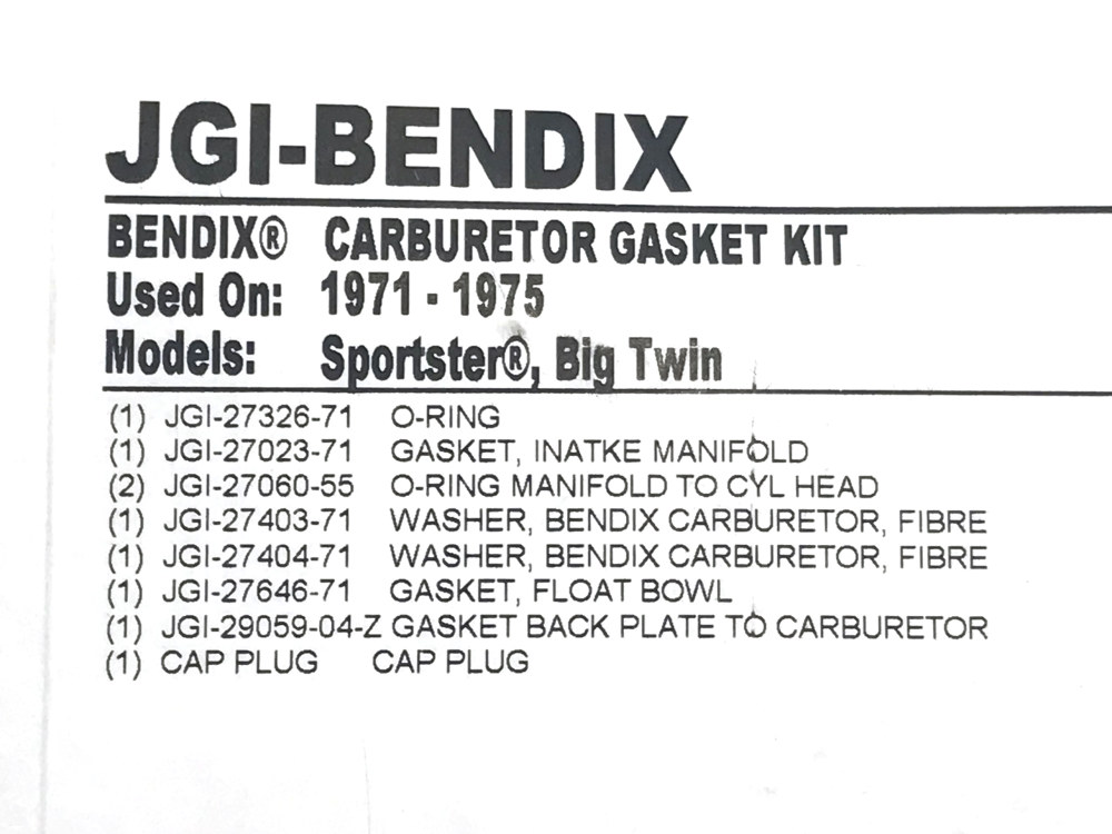 James Gaskets Inc Bendix Carburetor Rebuild Kit. Fits Big Twin & Sportster 1972-1976.