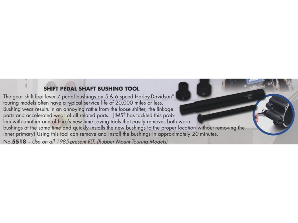 Jims Foot Shifter Shaft Bushing Removal & Installer Tool. Use on Touring 1985-2016.