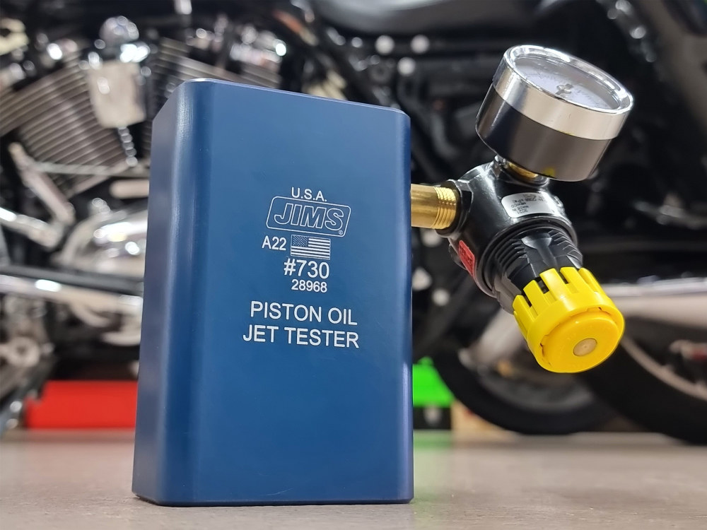 Jims Piston Jet Tester Tool. Use on Milwaukee-Eight and Twin Cam Engines