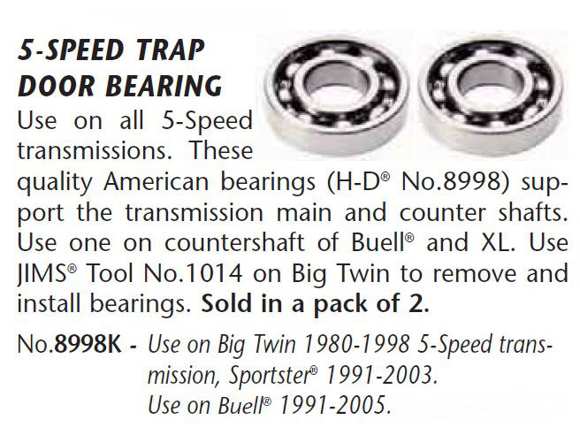 Jims Transmission Trap Door Bearings. Fits 5Spd Big Twin 1980-1998 & Sportster 1991-2003.