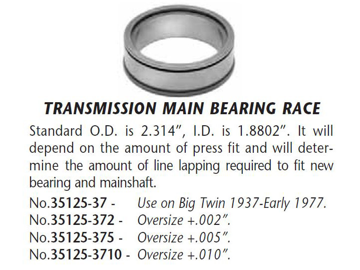 Jims Transmission Main Bearing Race. Fits Big Twin 1937-1977.