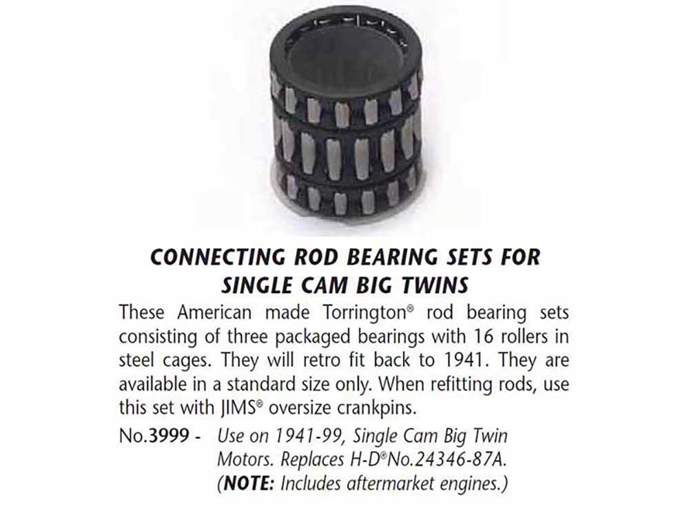 Jims Conrod Bearing Kit with Steel Cage. Fits Big Twin 1941-1999 with Single Cam.