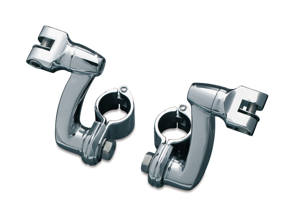 Kuryakyn Longhorn 3-1/4in. Offset Footpeg Mounts with 1-1/4in. Magnum Quick Clamps – Chrome.