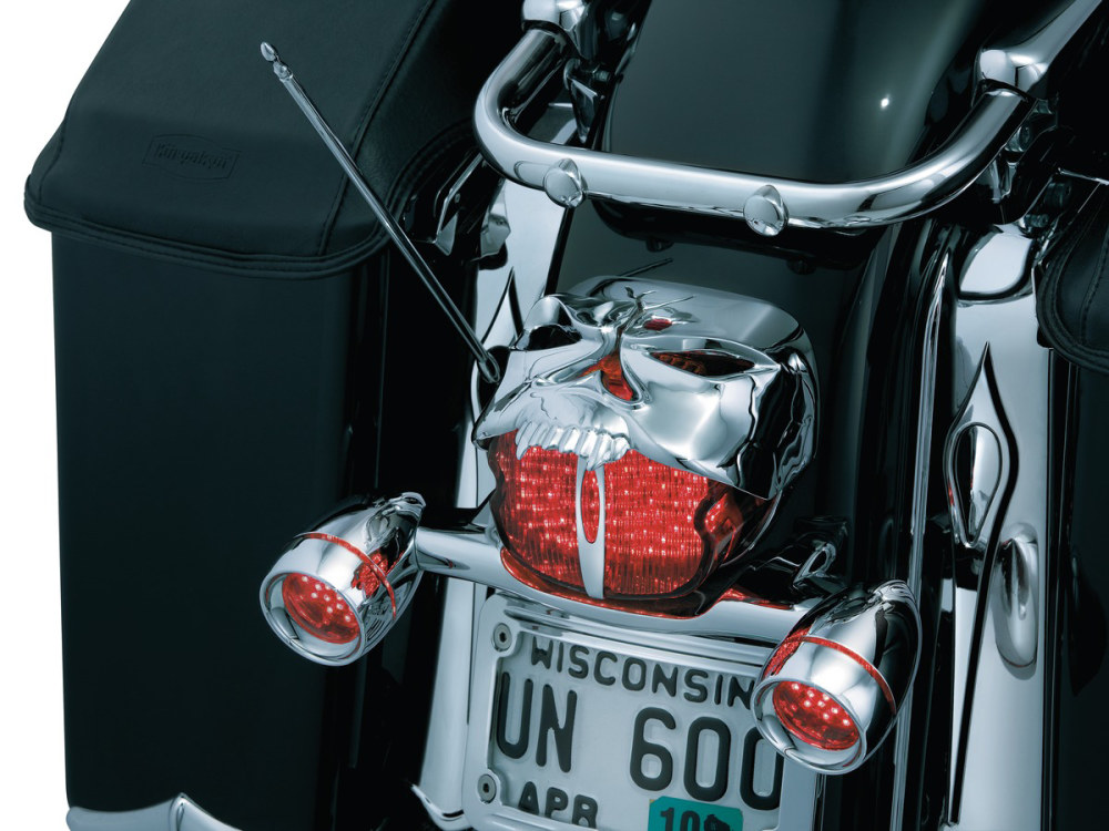 Kuryakyn Zombie Taillight Cover – Chrome. Fits most H-D 1973up with Square OEM Taillight on Fender Top.