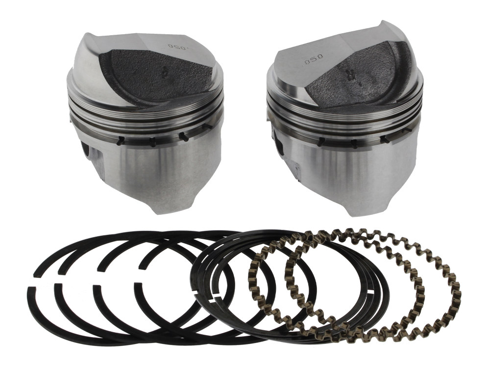 KEITH BLACK PISTONS +.050in. Dome Top Pistons with 8.2:1 Compression Ratio. Fits Sportster 1972-1985 with 1000cc Engine.