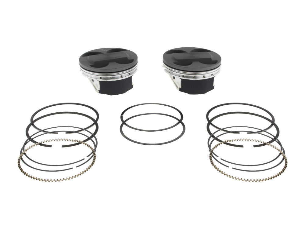 KEITH BLACK PISTONS Std Pistons with 11.4:1 Compression Ratio. Fits Milwaukee-Eight 2017up with Big Bore 107ci to 124ci 4.250in. Cylinders.