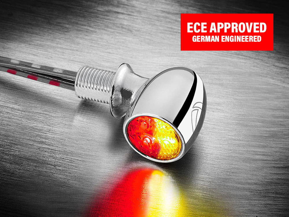 kellermann Atto DF Mini LED Turn Signal – Amber Turn – Red Run/Brake – Chrome.